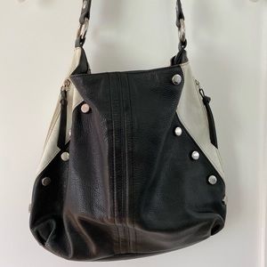 B. Makowsky Black & White Genuine Leather Handbag
